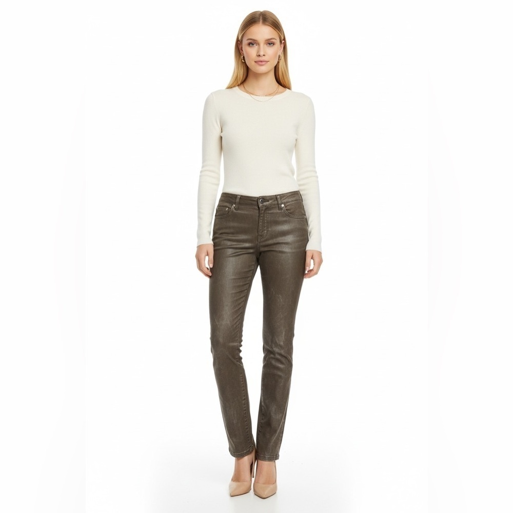 E39 by Eric Washed Brown Coated Straight Leg Pants Size 6